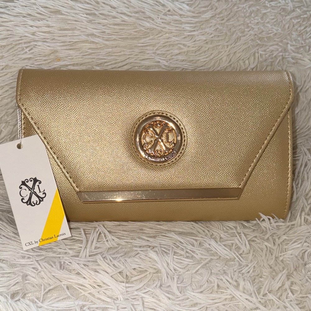 Christian Lacroix Glam Caviar Clutch In Gold - NWT